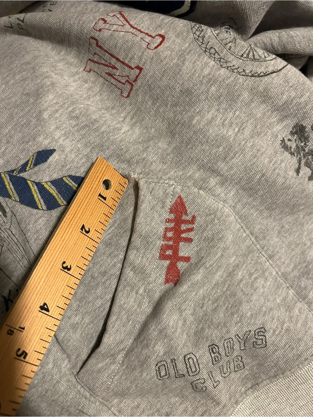 Large Polo Ralph Lauren Varsity Oxford Print Grey Hoodie